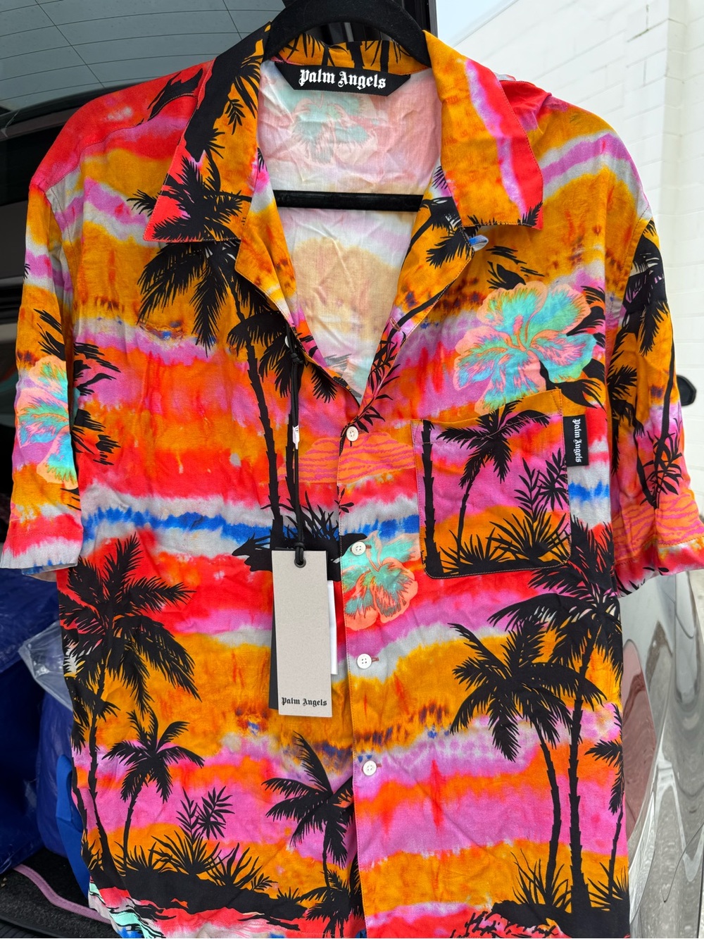 Palm Angels Pink Orange Blue Tropical Print Shirt